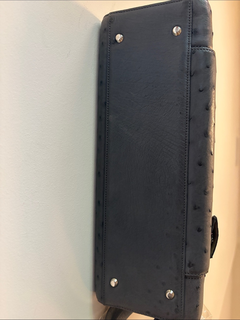 Classic Grey genuine Ostrich-leather Top Handle Women's Bag - Picture 6 of 11